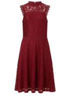 Dorothy Perkins Red Shirred Neck Lace Midi Dress