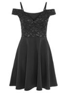 Dorothy Perkins *quiz Black Lace Sequin Embellished Skater Dress