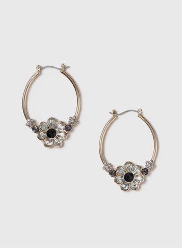 Dorothy Perkins Crystal Flower Hoop Earrings