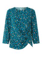 Dorothy Perkins Teal Animal Print Knot Front Top