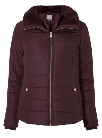 Dorothy Perkins Petite Berry Faux Fur Collar Puffer Jacket