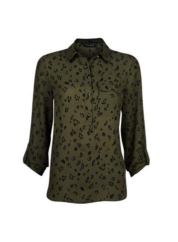 Dorothy Perkins Olive Printed Roll Sleeve Shirt