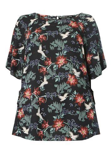 Dorothy Perkins Dp Curve Black Oriental Bird Print Tie Top