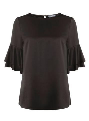 Dorothy Perkins *tall Black Satin Ruffle T-shirt