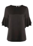 Dorothy Perkins *tall Black Satin Ruffle T-shirt