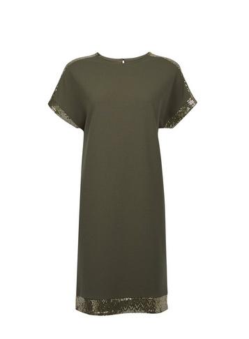 Dorothy Perkins *tall Khaki Sequin Trim Shift Dress