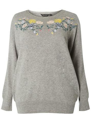 Dorothy Perkins *dp Curve Grey Embroidered Yoke Jumper