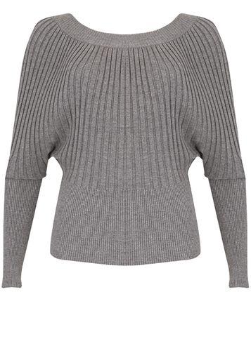 Dorothy Perkins *voulez Vous Grey Ribbed Batwing Jumper