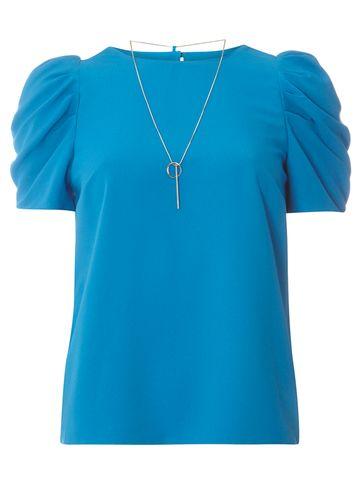 Dorothy Perkins Turquoise Puff Sleeve Top With Necklace