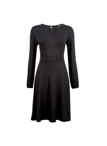 Dorothy Perkins Black Pleat Neck Fit And Flare Dress