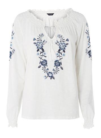 Dorothy Perkins Ivory Embroidered Boho Top
