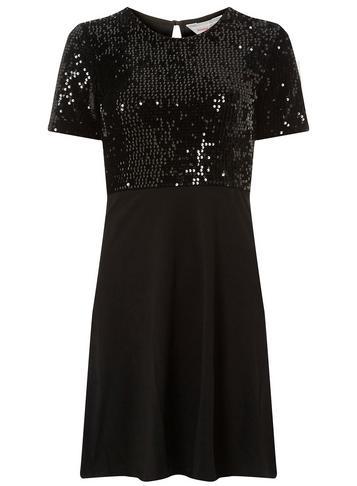 Dorothy Perkins Petite Black Sequin Skater Dress