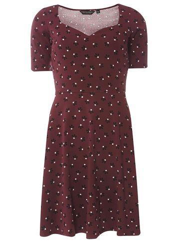 Dorothy Perkins Berry Red Geo Print Sweetheart Neck Skater Dress