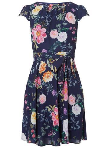 Dorothy Perkins *billie & Blossom Petite Navy Floral Print Fit And Flare Dress
