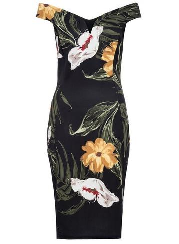 *quiz Black Mustard Floral Bodycon Dress