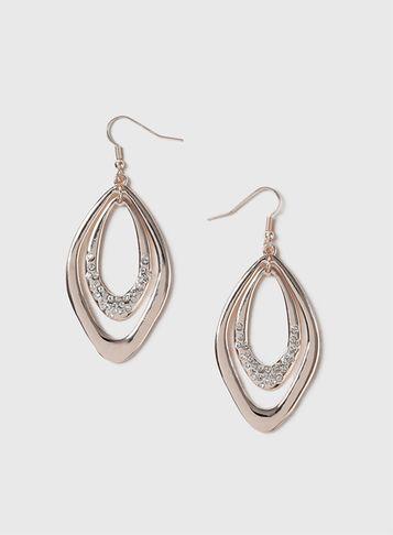 Dorothy Perkins Rose Gold Rhinestone Diamond Earrings