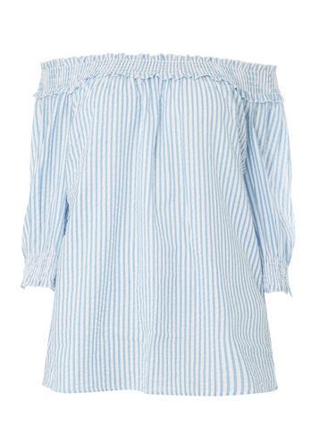 Dorothy Perkins Dp Curve Blue Striped Sucker Bardot Top