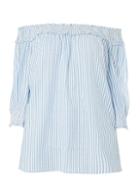 Dorothy Perkins Dp Curve Blue Striped Sucker Bardot Top