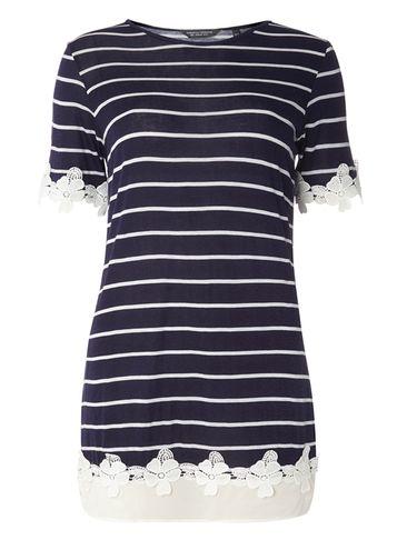 Dorothy Perkins *tall Navy Stripe Chiffon Lace T-shirt