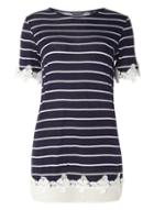 Dorothy Perkins *tall Navy Stripe Chiffon Lace T-shirt