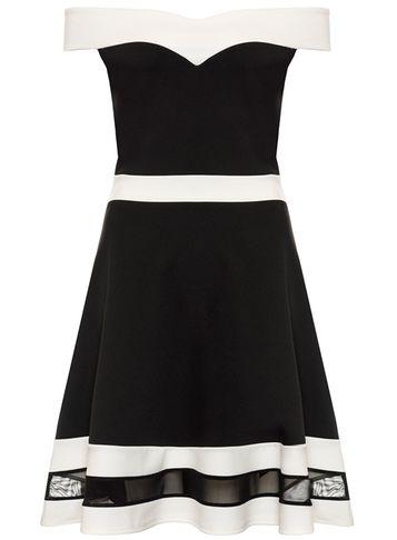 Dorothy Perkins *quiz Black And Cream Bardot Skater Dress