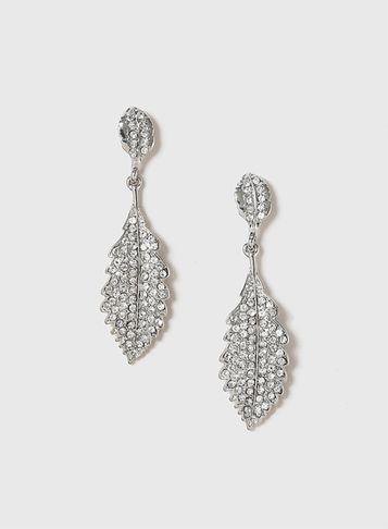 Dorothy Perkins Silver Rhinestone Leaf Earrings
