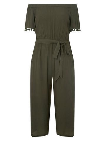 Dorothy Perkins Khaki Bardot Tie Jumpsuit