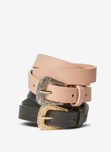 Dorothy Perkins 2 Pack Black And Nude Western Belt