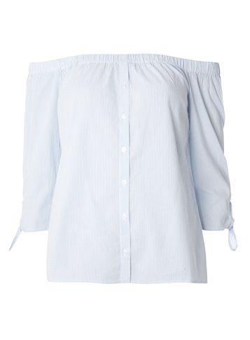Dorothy Perkins Blue Chambray Stripe Button Bardot Top
