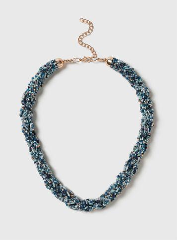 Dorothy Perkins Blue Seed Bead Plait Necklace