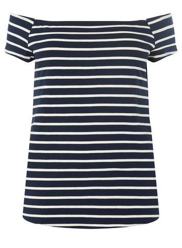 Dorothy Perkins Dp Curve Navy And White Striped Jersey Bardot Top