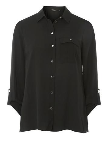 Dorothy Perkins Black Pocket Roll Sleeve Shirt