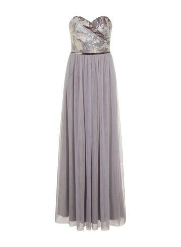 Dorothy Perkins *little Mistress Silver Jacquard Bandeau Maxi Dress