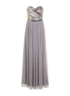 Dorothy Perkins *little Mistress Silver Jacquard Bandeau Maxi Dress