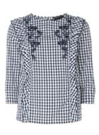 Dorothy Perkins Multi Blue Gingham Frill Embroidered Top