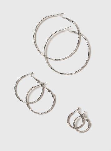 Dorothy Perkins Silver Look Diamond Cut Hoop Earring Pack