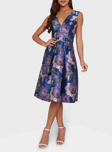 *chi Chi London Blue Printed Midi Skater Dress