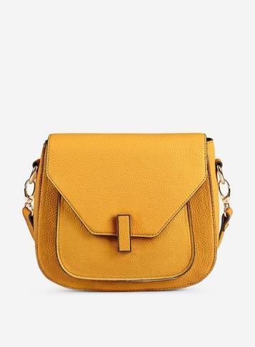 Dorothy Perkins Yellow Twist Lock Saddle Cross Body Bag