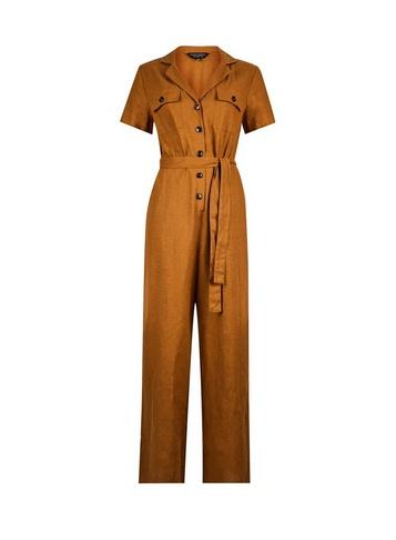 Dorothy Perkins Rust Utility Linen Look Jumpsuit