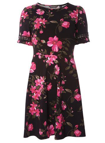 Dorothy Perkins Pink Floral Print Lace Trim Dress
