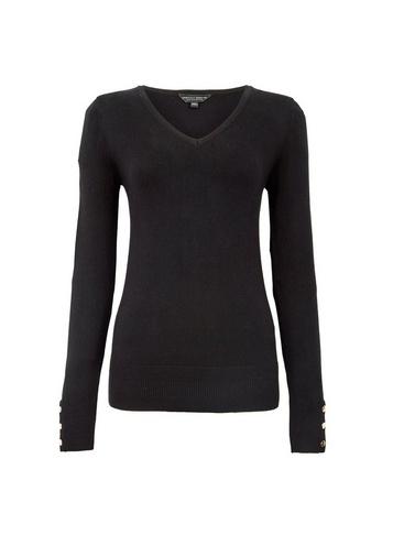 Dorothy Perkins Black V-neck Button Cuff Jumper