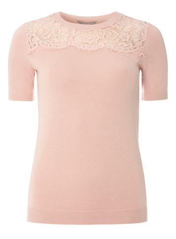 Dorothy Perkins Petite Pink Lace Yoke T-shirt