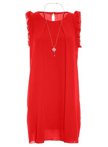 Dorothy Perkins *quiz Red Frill Shoulder Shift Dress With Necklace
