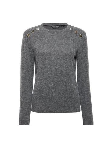 Dorothy Perkins Charcoal Button Detail Brushed Crew Neck Jumper