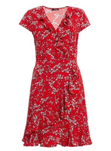 *quiz Red Floral Print Frill Dress