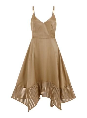 *little Mistress Khaki Satin Hanky Hem Dress