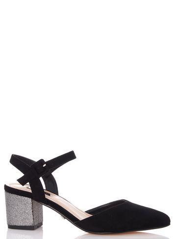 Dorothy Perkins *quiz Black Faux Suede Glitter Heel Court Shoes