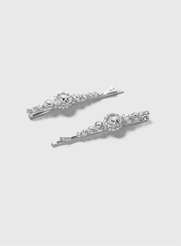 Dorothy Perkins Sliver Rhinestone Flower Hair Slides