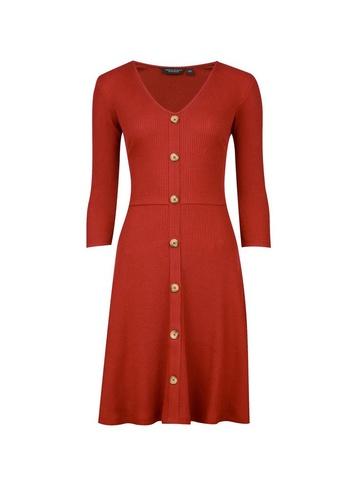 Dorothy Perkins Rust Ribbed Fit And Flare Dress