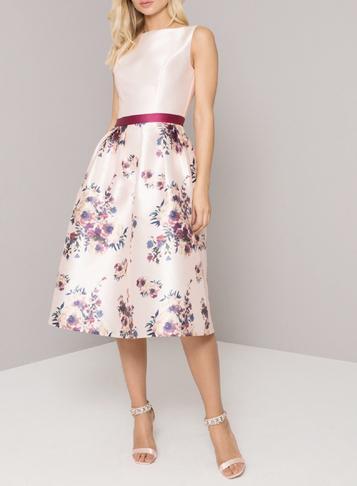 Dorothy Perkins *chi Chi London Pink Floral Print Midi Skater Dress